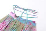 Y2k Fairycore 3 Pcs Sets Long Flare Sleeve Shawl Halter Lace Up Top Pleated Skirt Festival Fits