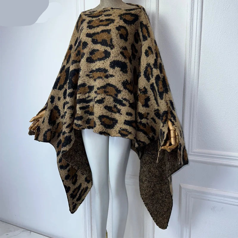 Winter Warm Leopard Print Poncho
