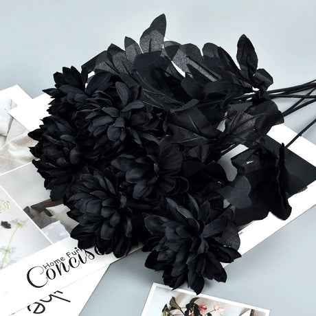 Black Dahlia Halloween Decoration Burgundy Artificial Flower Branch Arrangement Table Home Party Decor