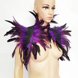 Black Rooster Feather Shrug Gothic Collar with Ribbon Ties