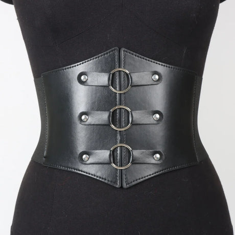 Dark Gothic PU Wide Waistband Steampunk Waist Cinch Underbust Corset