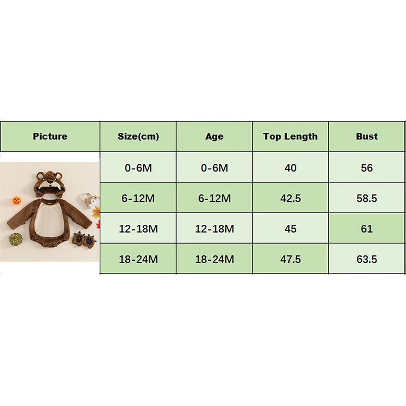 Grizzly Bear Baby Romper Set Jumpsuit with Hat and Gloves