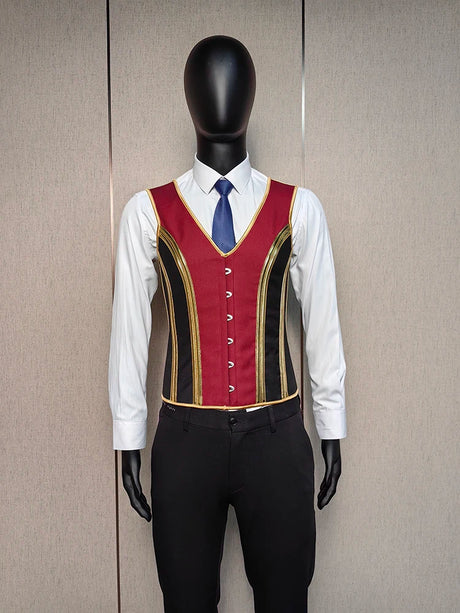 Vintage Circus Men's Boned Waistcoat Corset Vest Lace Up Burlesque Performance Stage Costume