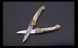 Principessa Pesca Handmade Shell Inlaid Folding Knife High Quality Sharp Brass Portable Keychain Mini Knife