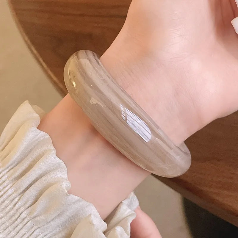 Smooth Round Acrylic Cuff Bangles Vintage Style Jelly Coloyr Smudging Wide Resin Bracelets
