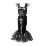 Halloween Mermaid Skeleton Costume Sets Gothic Girls Black Dress