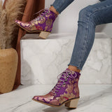 Purple and Golden Marie Antoinette Handmade Embroidered Ankle Boots