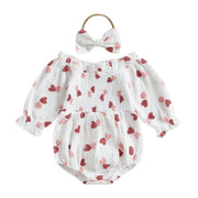 Valentines Day Easter St Patricks Christmas Baby Girls Heart Print Romper with Headband