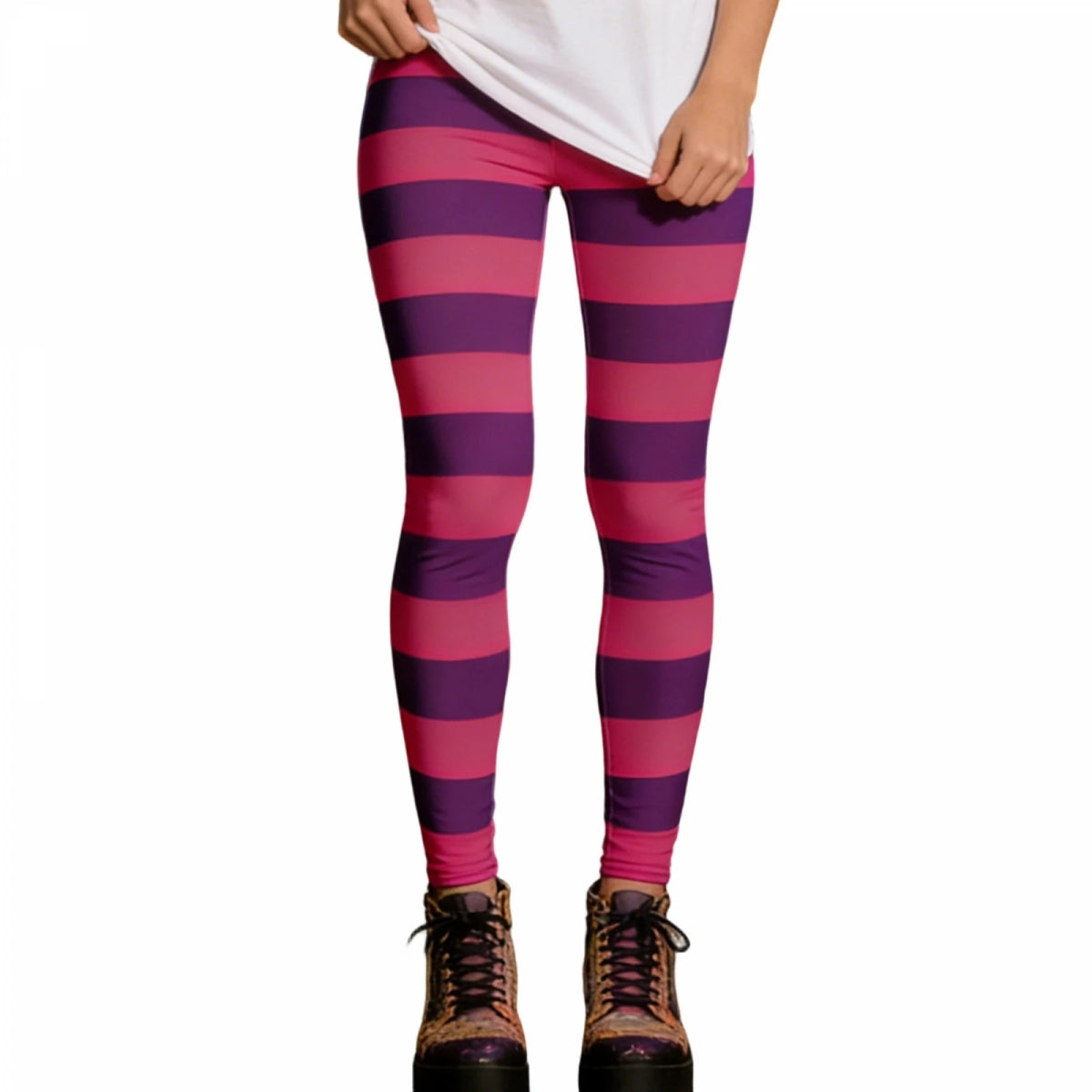 Cheshire Cat Pink and Purple Stripe Leggings