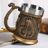 3D Viking Coffee Beer Mug Stainless Steel Warrior Stein Medieval Tree of Life Design