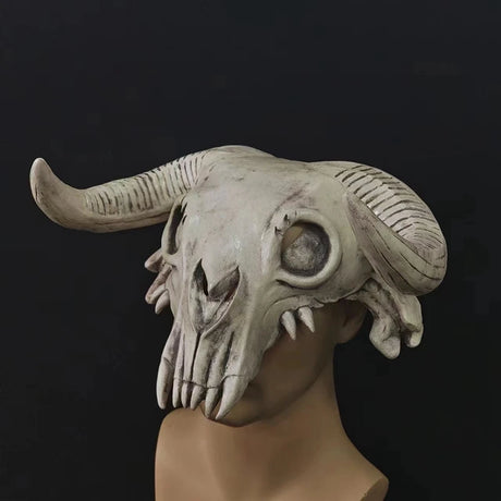 Bull Head Skull Mask Long Horn Totem Helmet Headwear Cosplay Costumes Props Latex Masks