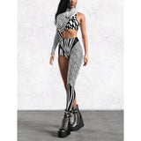 Asymmetrical Women Cyberpunk  Bodysuit Costume Colourful Jumpsuit Cosplay Halloween Party Performance Suit