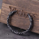 Stainless Steel Nordic Viking Norse Raven Cuff Bangle Mens Gift with Wooden Box