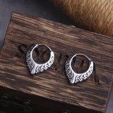 Viking V Tendrils Stainless Steel Huggie Hoop Earrings for Men with Wooden Box