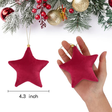 5pcs Christmas Velvet Star Ornaments Xmas Tree Hanging Decorations