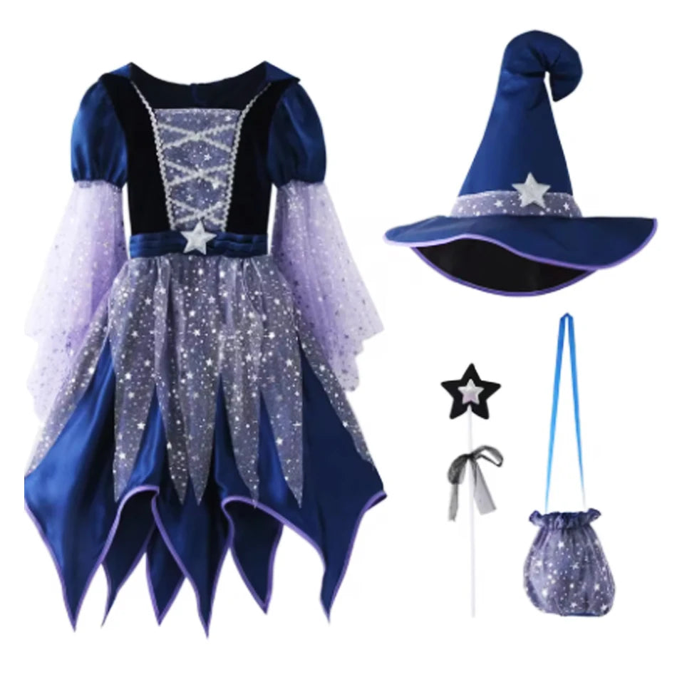 Halloween Witch Costume Dress Sets Bag Hat Wand