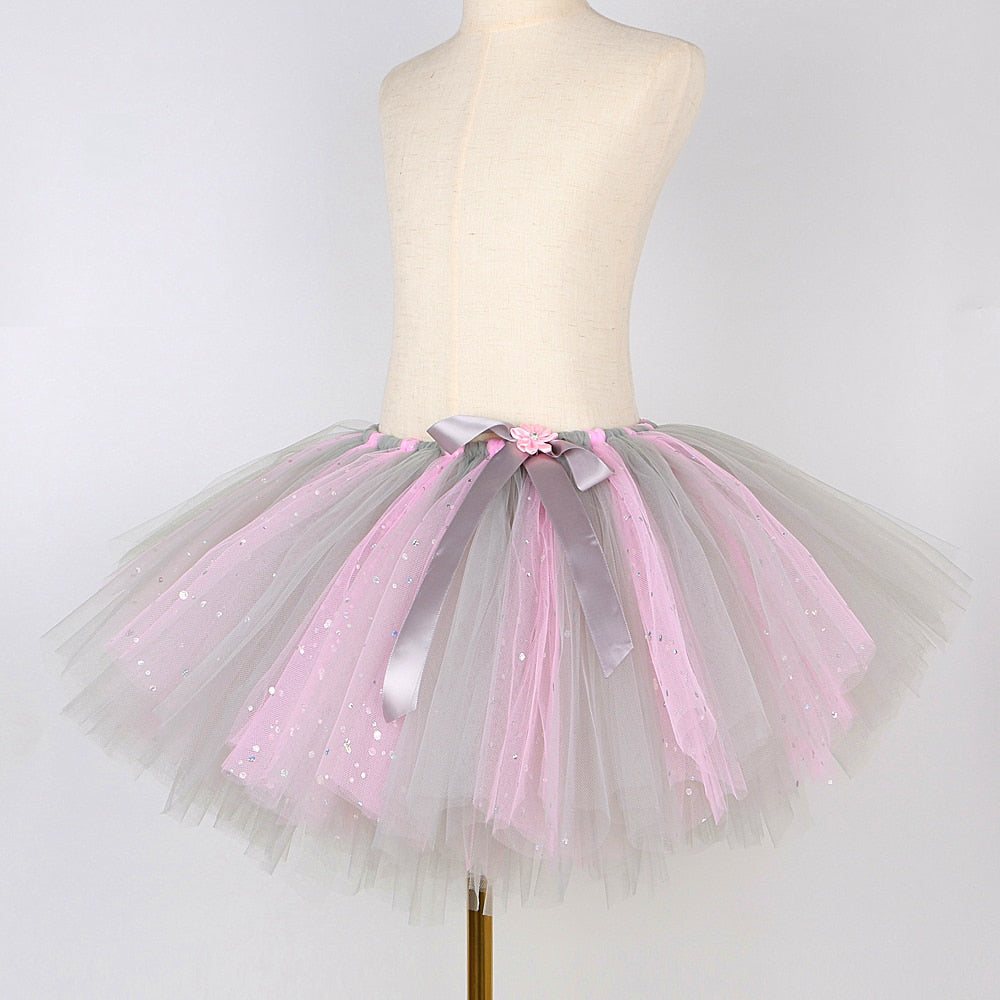 Sparkly Pink Grey Mouse and Elephant Tulle Tutu Skirt Halloween Costumes