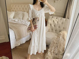 Summer Cotton Women's Sleepwear Antique French Style Lace Nightgown Nightdress