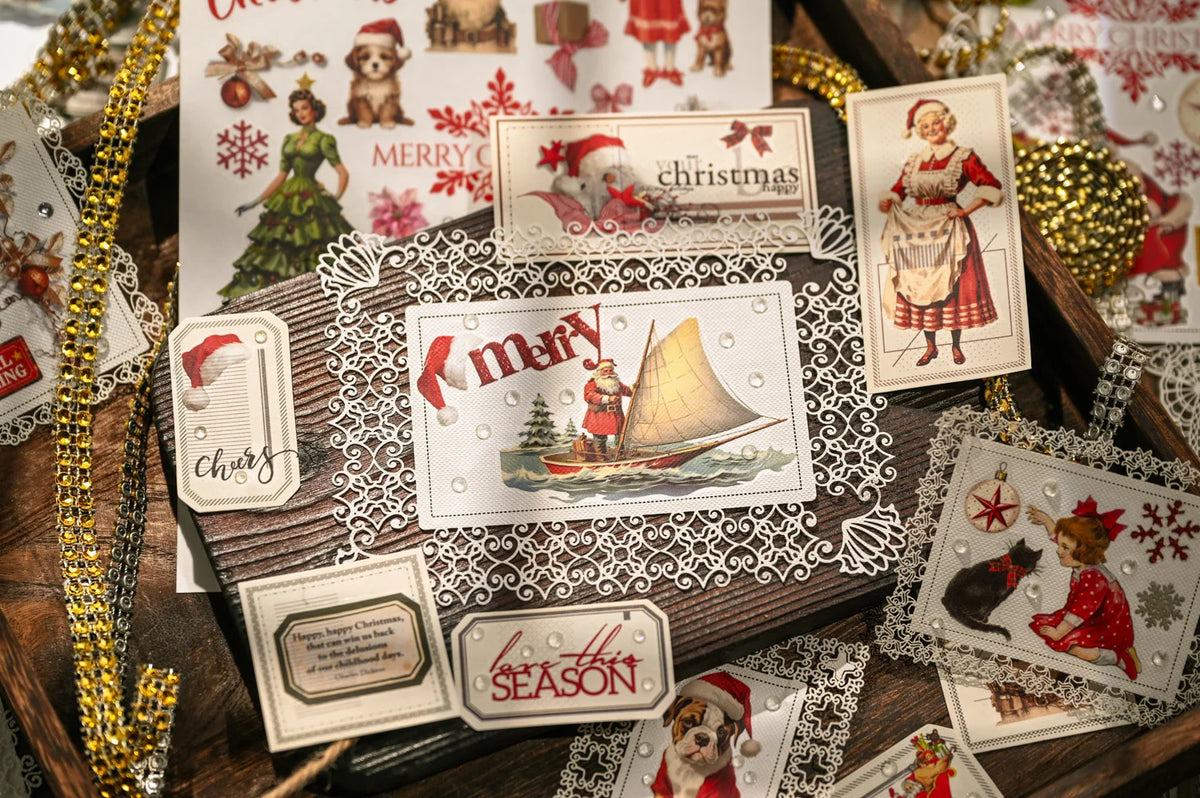 3 Sheet Large Christmas RUB ON Transfer Stickers Junk Journal DIY Scrapbooking Craft Stickers