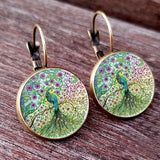 Peacock Paintings Cabochon Earrings