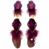 Purple Feather Birds 4PCS Christmas Clip On Tree Ornaments