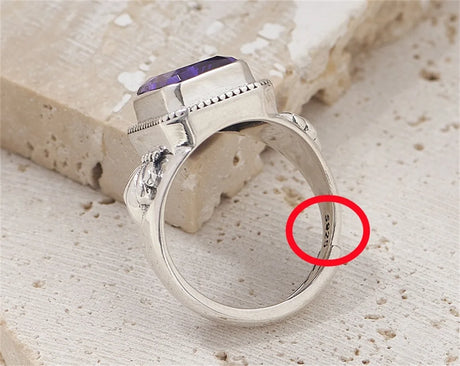 Maga's Portal Key S925 Sterling Silver Diamond Ring Square Natural Amethyst