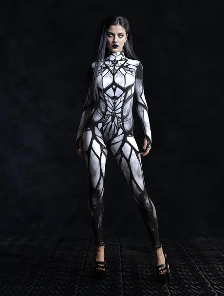Gothic Stained Glass Full Moon Bodycon Jumpsuit Halloween Party Wear Rave Cosplay Costume Festival  Fit