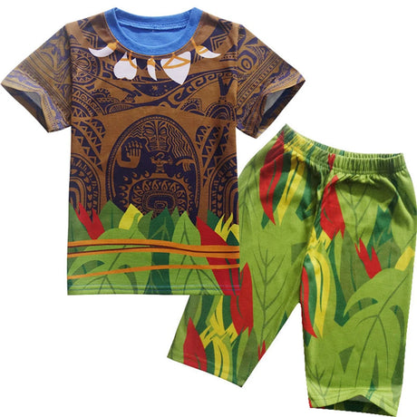 Maui Kids Cosplay 2Pcs Print Moana Boys Swimsuits Top and Shorts Children's Swimwear Book Week Costumes