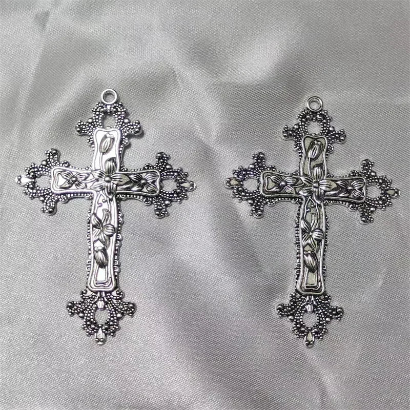 2pcs Filigree Victorian Gothic Large Cross Pendants Bat Moth DIY Jewellery Making