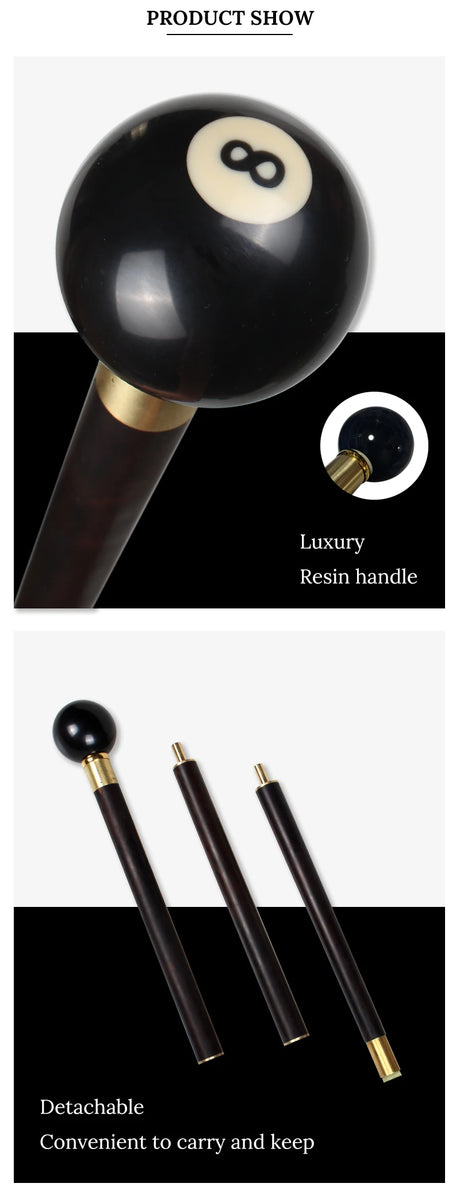 Black Eight Ball Wooden Walking Stick Cane