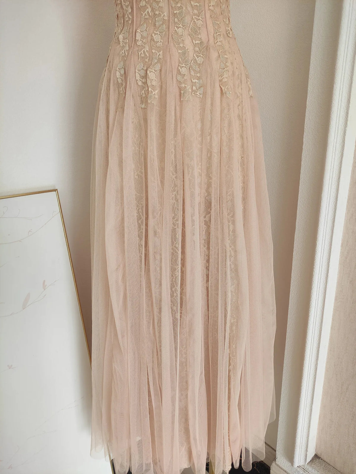 Sylvie's French Lace Embroidered Mesh Evening Dress