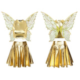Festival Fairy Cosplay Costume Sleeveless Crop Top, High Waist Flared Skirt And Butterfly Wings Set
