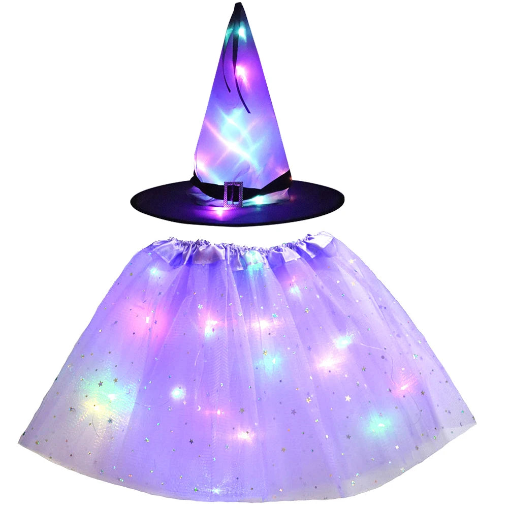 LED Witch Stars Tutu Skirt Glow Party Costumes Halloween