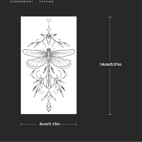 Symmetric Dragonfly Flower Leaf Temporary Tattoo