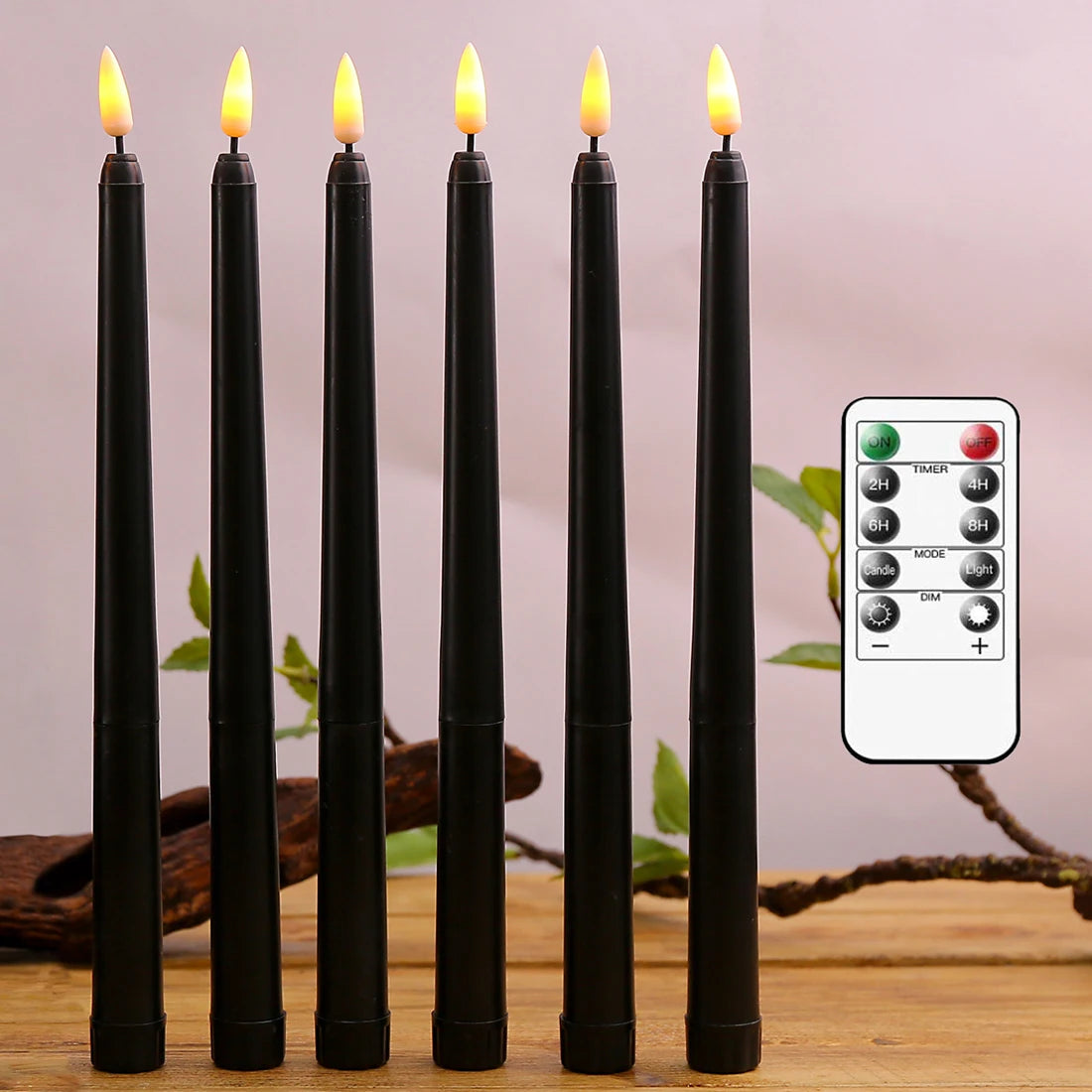 Black Taper LED Candles With Remote Control Halloween Dark Academia Decor