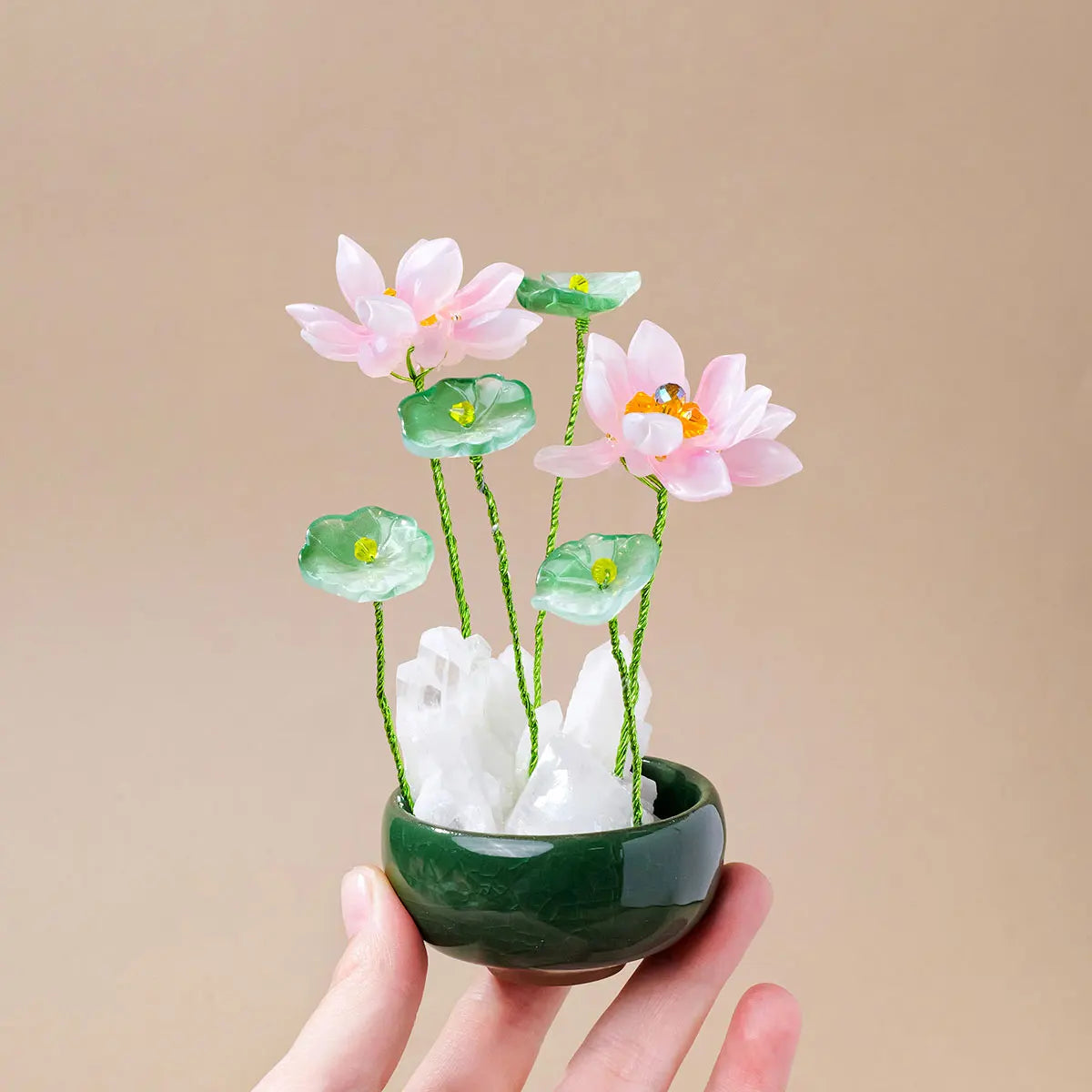 1pc Natural Clear Quartz Cluster Tea Cups Lotus Flower Micro Landscape Home Decoration