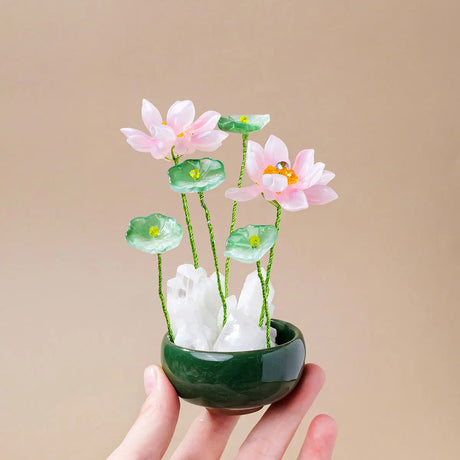 1pc Natural Clear Quartz Cluster Tea Cups Lotus Flower Micro Landscape Home Decoration
