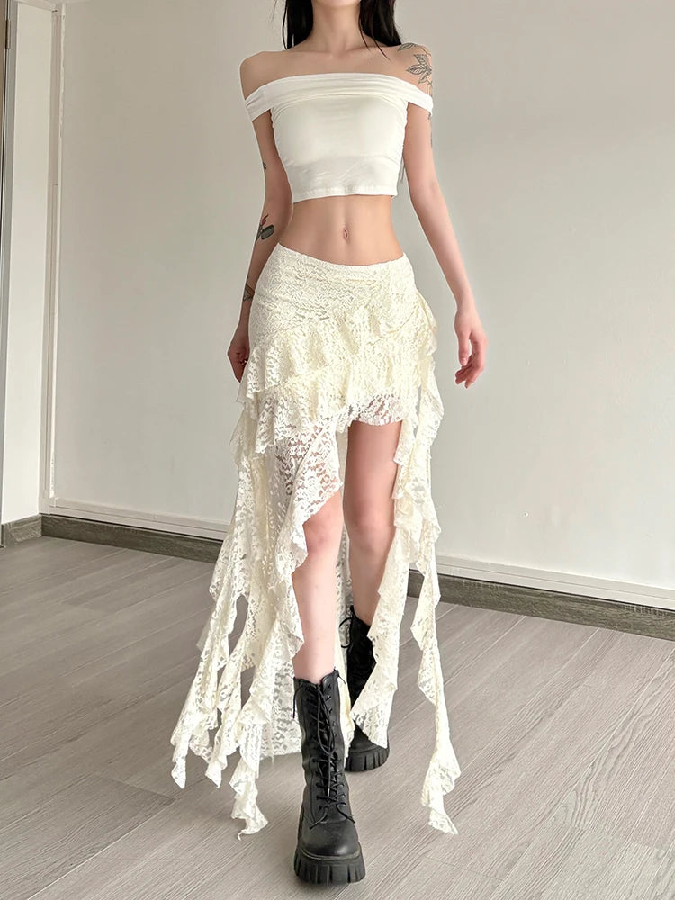 Lace Skirts Irregular Hem Multi-Layered Ruffles