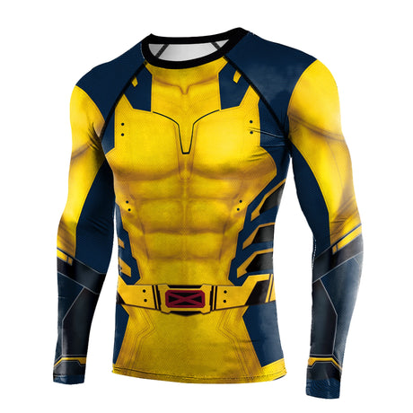 Deadpool Wolverine Printed Mens Rash Guards Compression Shirts Gym Surfing Long Sleeve Stretch Tops