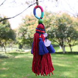 Boho Colourful Crystal and Beading Tassel Keychains Amethysts Purple Crystal Charm Long Tassel Keyrings Hanging Decor