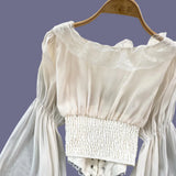 French Court Blouse Chiffon Lace Lace-up Top