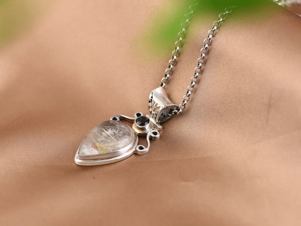 The Sun's Warmth Holder S925 Sterling Silver Pendant Waterdrop Quartz