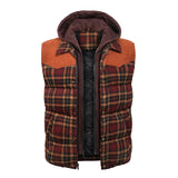 Woodsman Cotton Plaid Hooded Puffer Vest Jacket Thick Warm Winter Plaid Sleeveless Coat