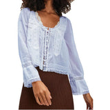 Y2K Boho Long Sleeve Lace Patchwork Button-down Tops 100% Cotton