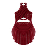Girls Dance Performance Rhinestone Fringed Dress Figure Ice Skating Dancewear