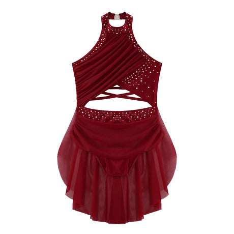 Girls Dance Performance Rhinestone Fringed Dress Figure Ice Skating Dancewear