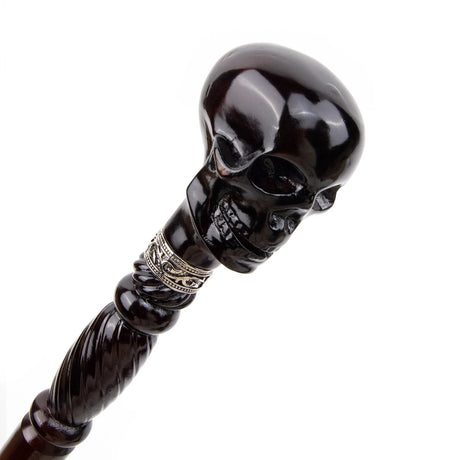 Black Skull Wooden Walking Stick Cosplay Sceptre Cane 93cm