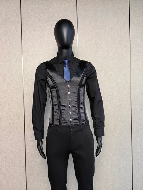 Vintage Circus Men's Boned Waistcoat Corset Vest Lace Up Burlesque Performance Stage Costume