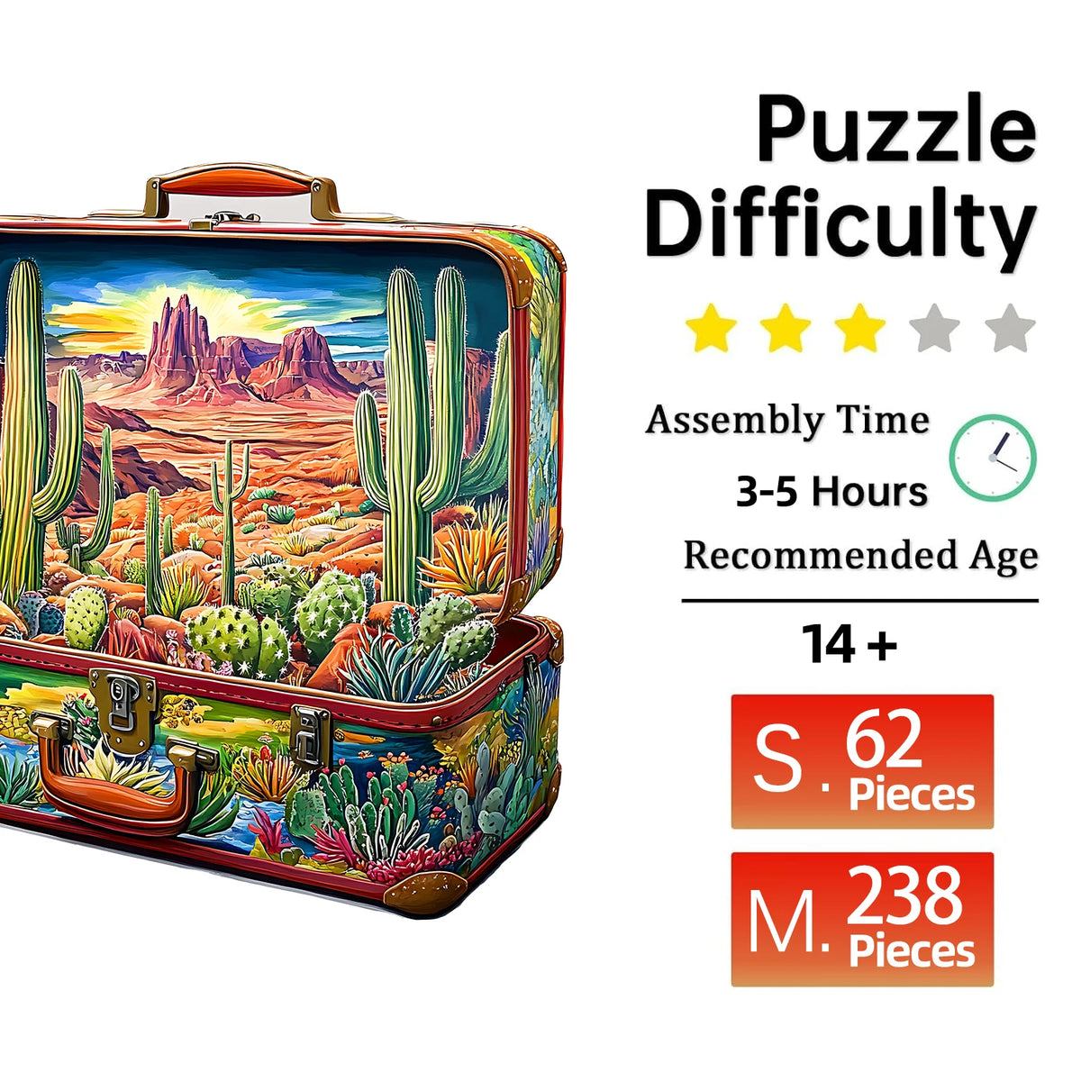 Arizona Adventures Cactus Suitcase Unique Shape Wooden Jigsaw Puzzles
