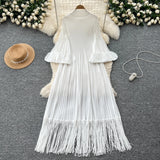 Petal Sleeves Pleated Tassel Dress Eight Colours